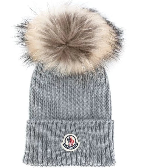 Moncler 04S01 Natural Ribbed Pom Pom Hat