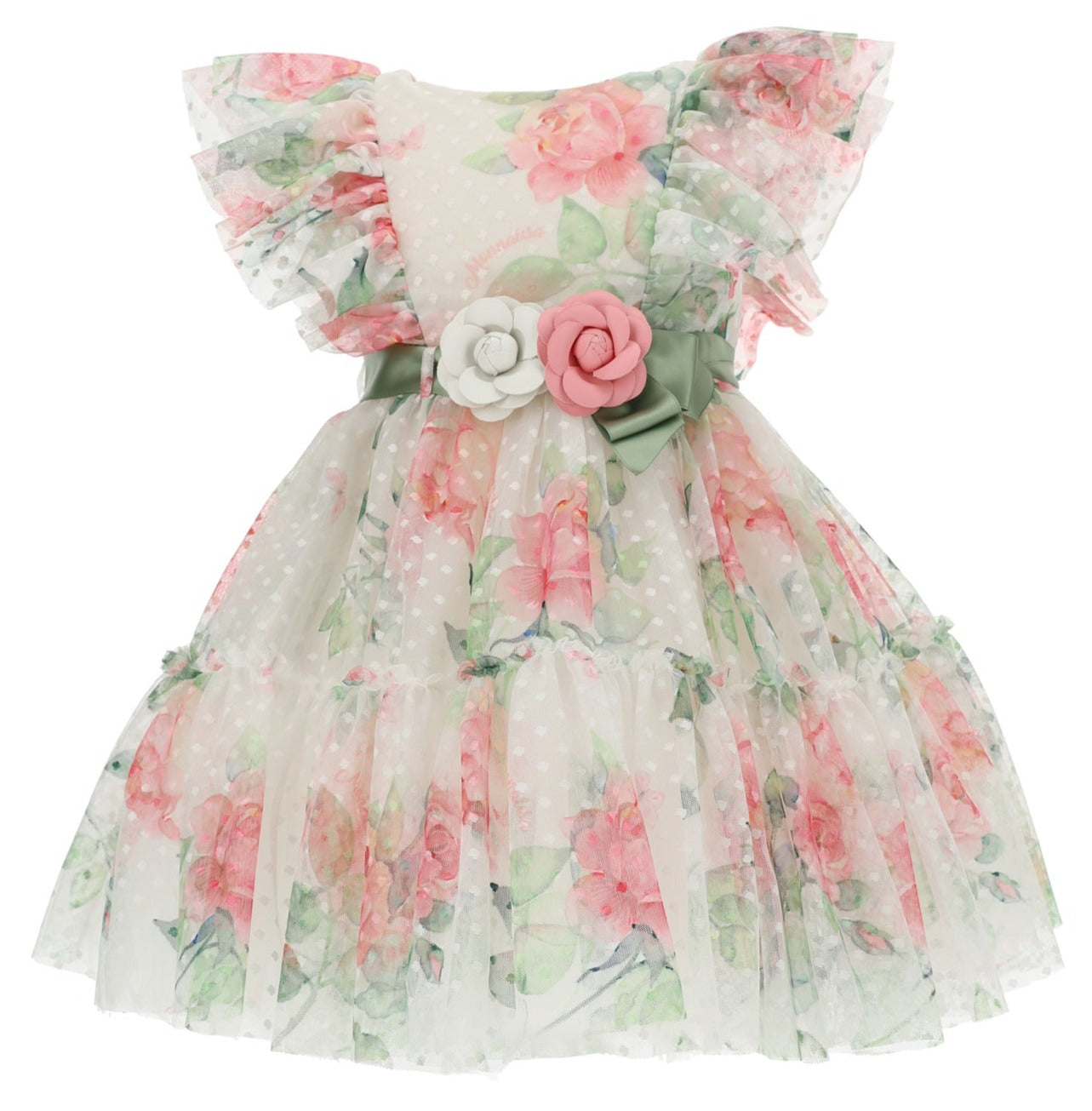 Monnalisa Rose Bloom Tulle Dress