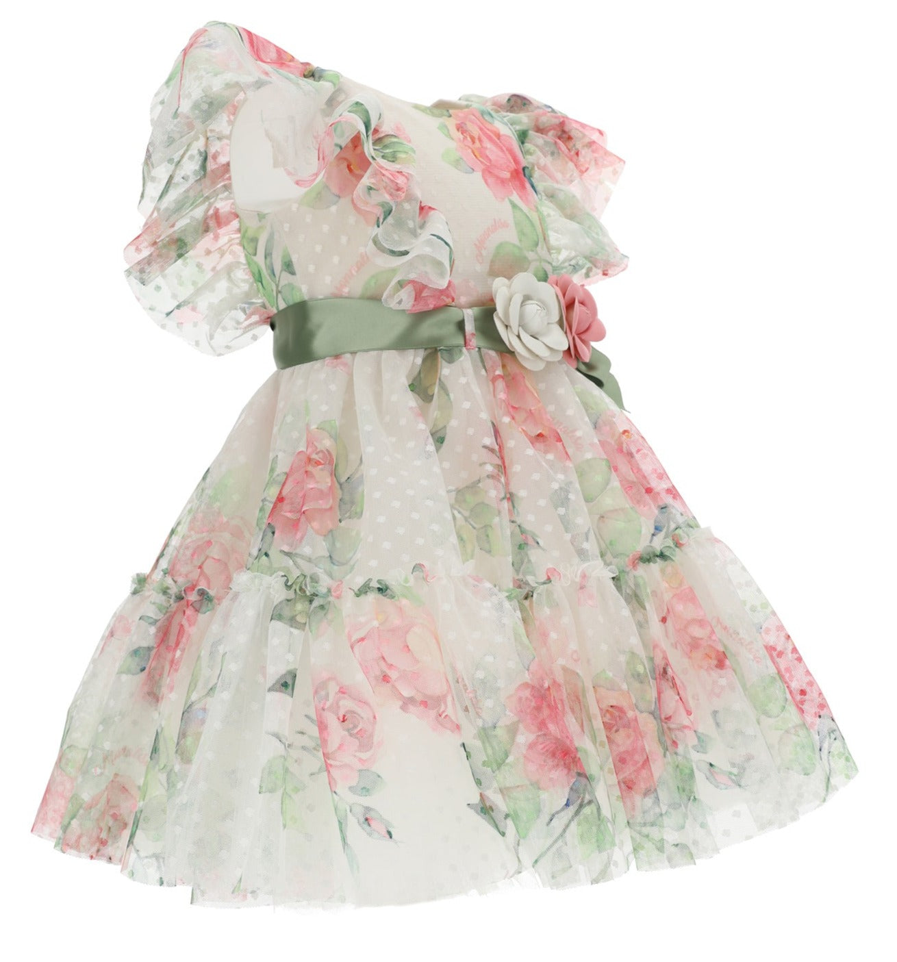 Monnalisa Rose Bloom Tulle Dress