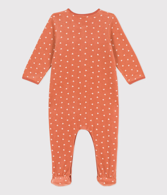 Petit Bateau Baby Girl Front Snap Velour Heart Print Footie