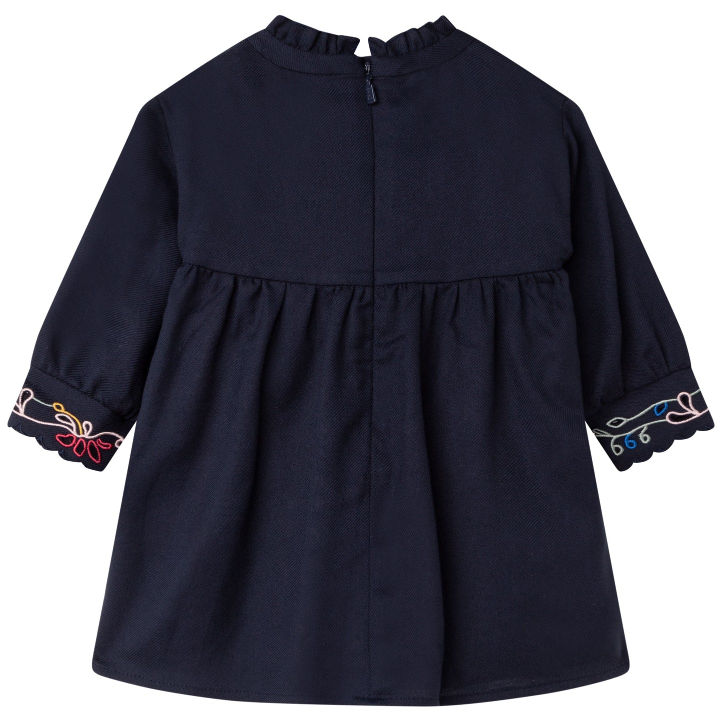 Chloe LS Twill Dress w/ Floral Embroidery