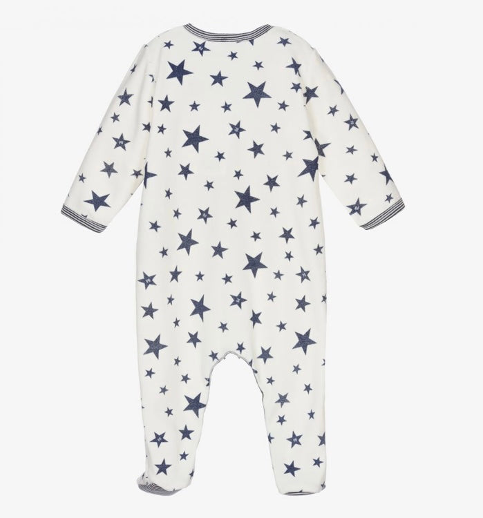 Petit Bateau Baby Front Snap Star Velour Footie