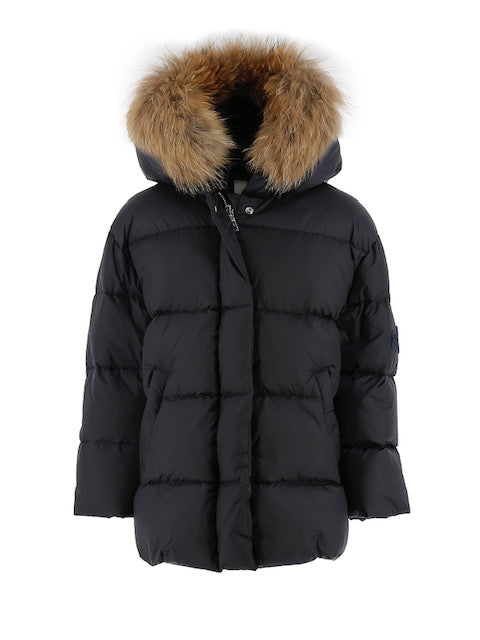 Add Outerwear Fur Hooded Down Jacket w/ Logo - Main Image
