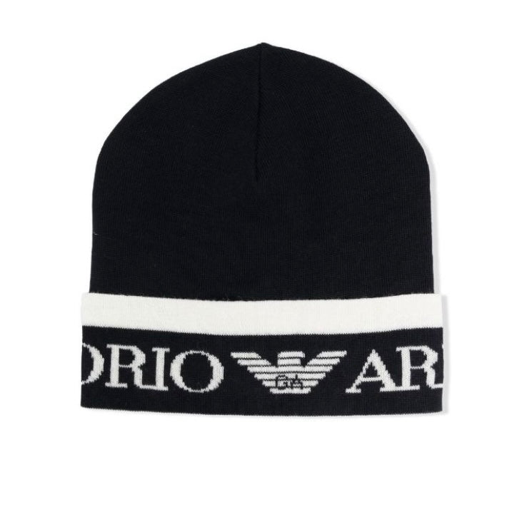 Armani Junior Beanie Hat w Logo Detail