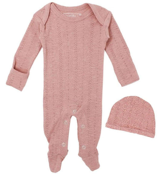 L'ovedbaby Baby Girl Pointelle Footie & Hat Set
