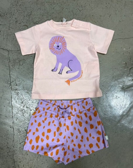 Stella McCartney Baby Girl Lion Print Tee & Lion Spots Shorts 2pc Set