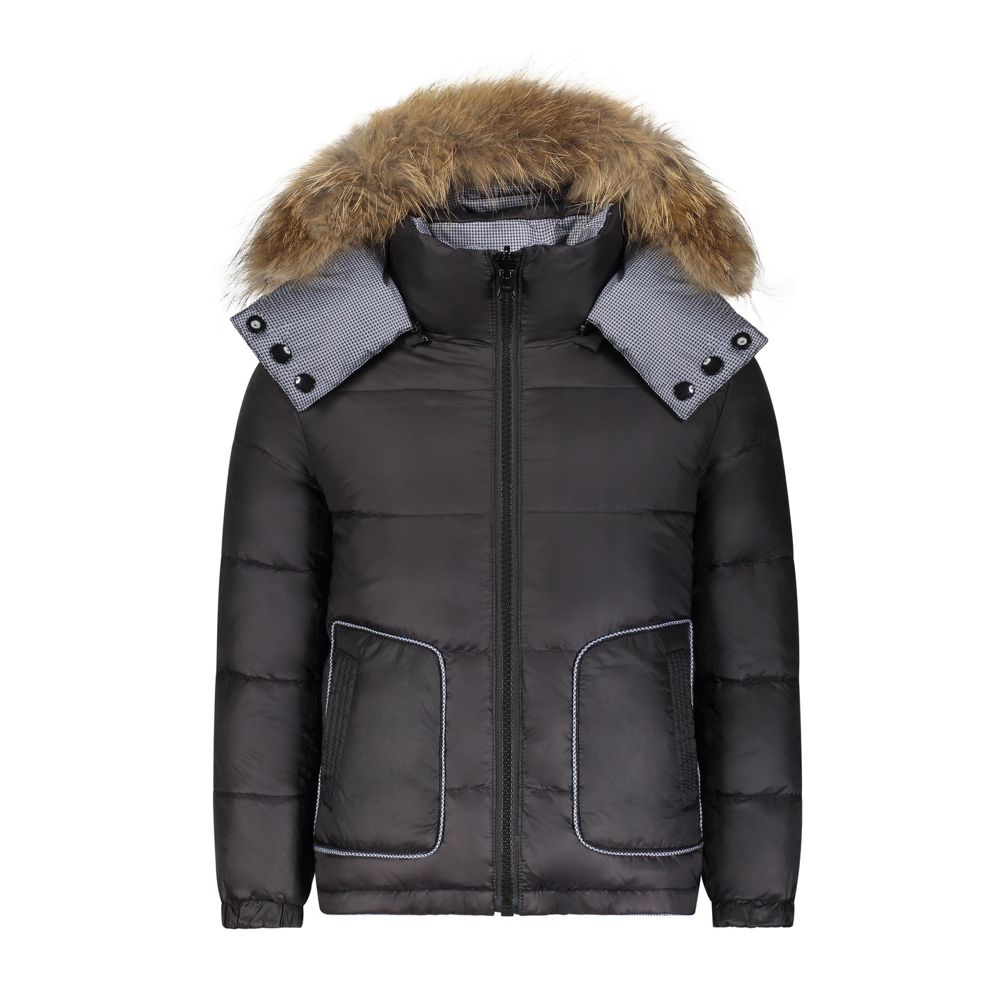 Scotch Bonnet Girls Reversible Houndstooth Jacket with Fur