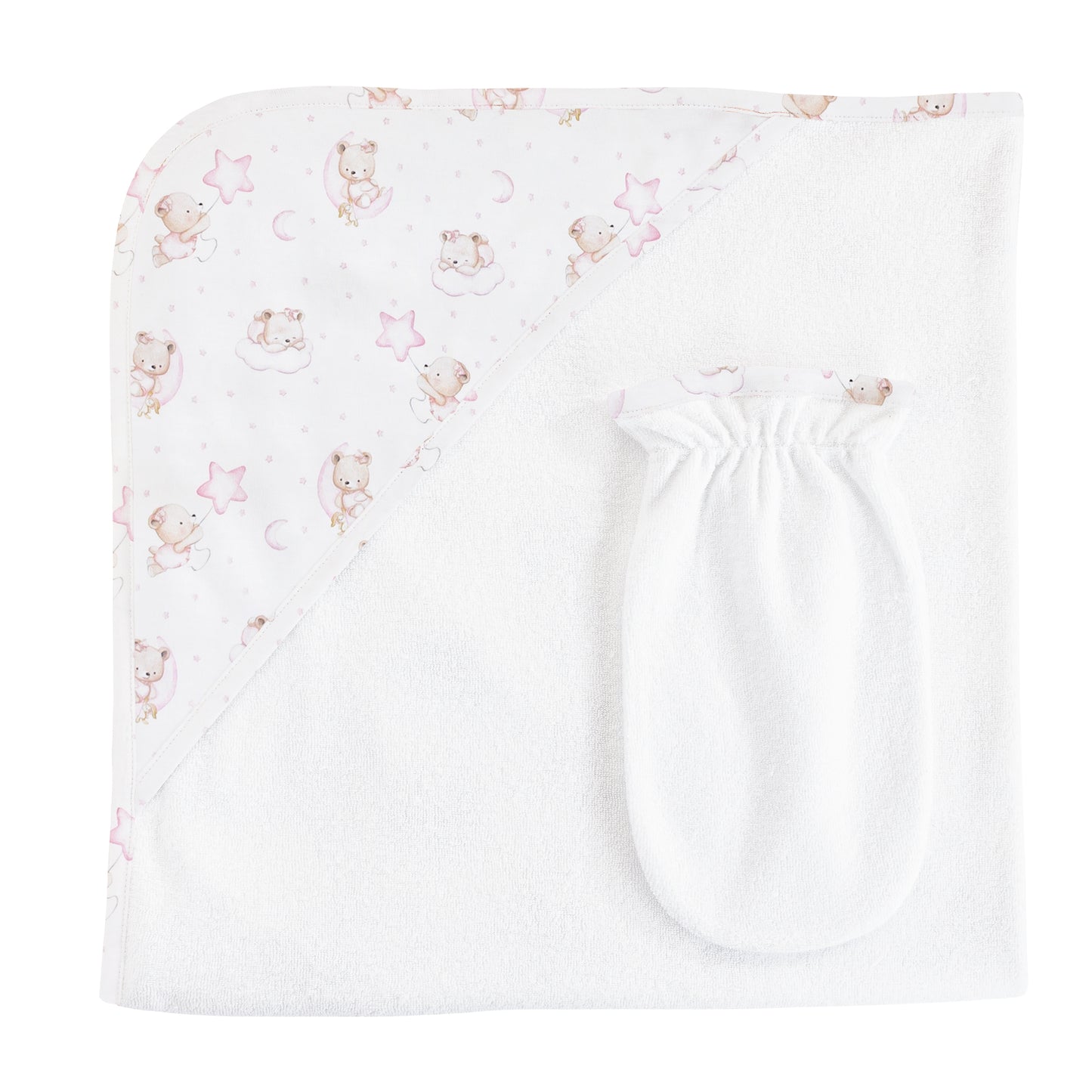 Baby Club Chic Sleep Tight Bear Hooded Towel & Mitt Set (Pink and Blue Colors Available)