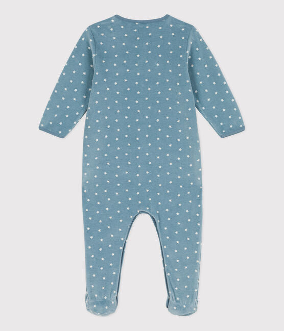 Petit Bateau Baby Boy Front Snap Velour Star Print Footie