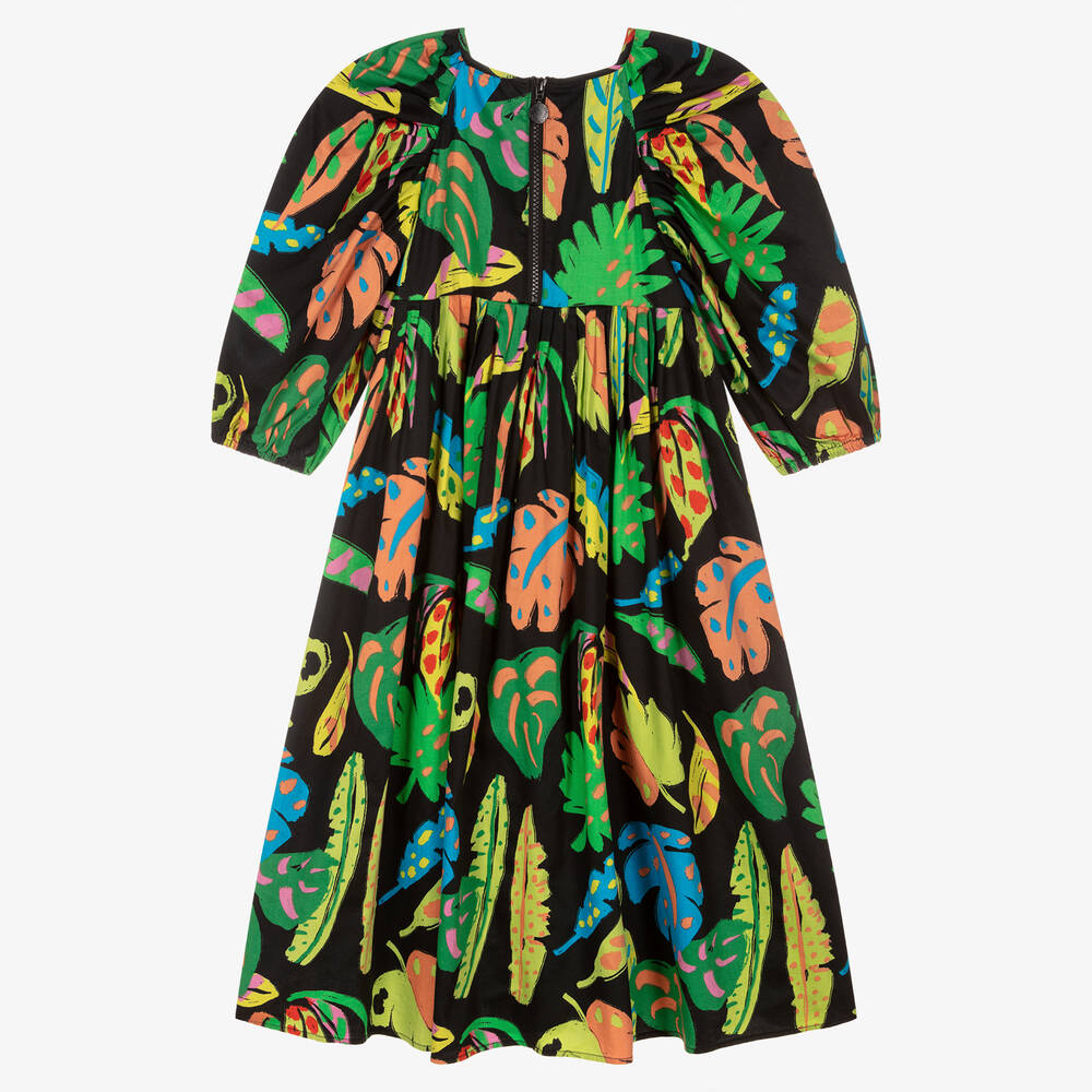Stella McCartney Short Puff Sleeves Dress w/ Palm Leaves Print
