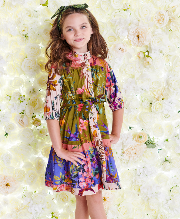 Porter LS Floral Design Button Down Dress
