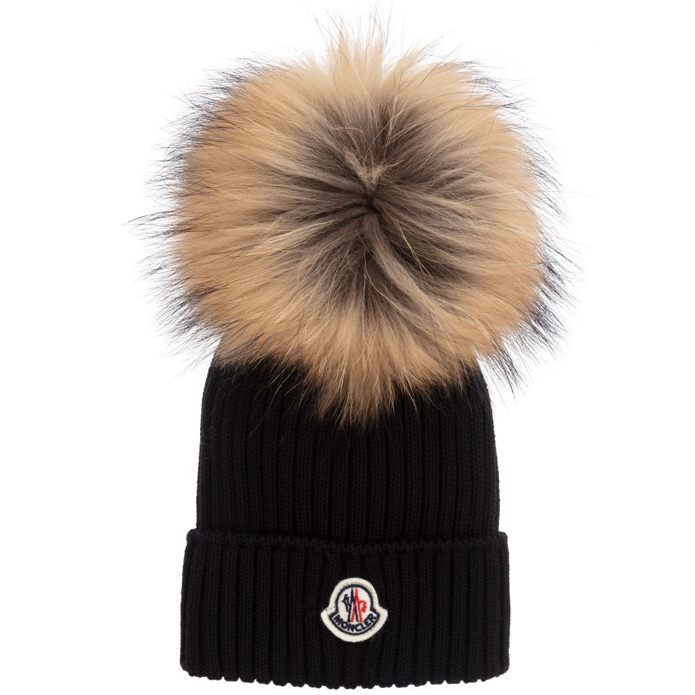 Moncler 04S01 Natural Ribbed Pom Pom Hat