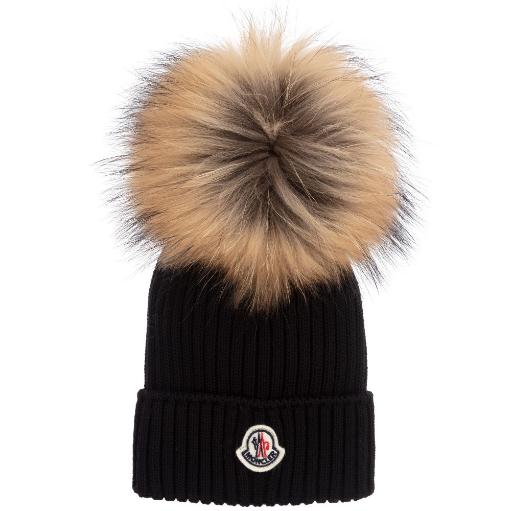 Moncler Black Knit Beanie with Brown Pom-Pom Black Cashmere Blend Beanie with Pom Pom - Hats & Beanies  main image 4