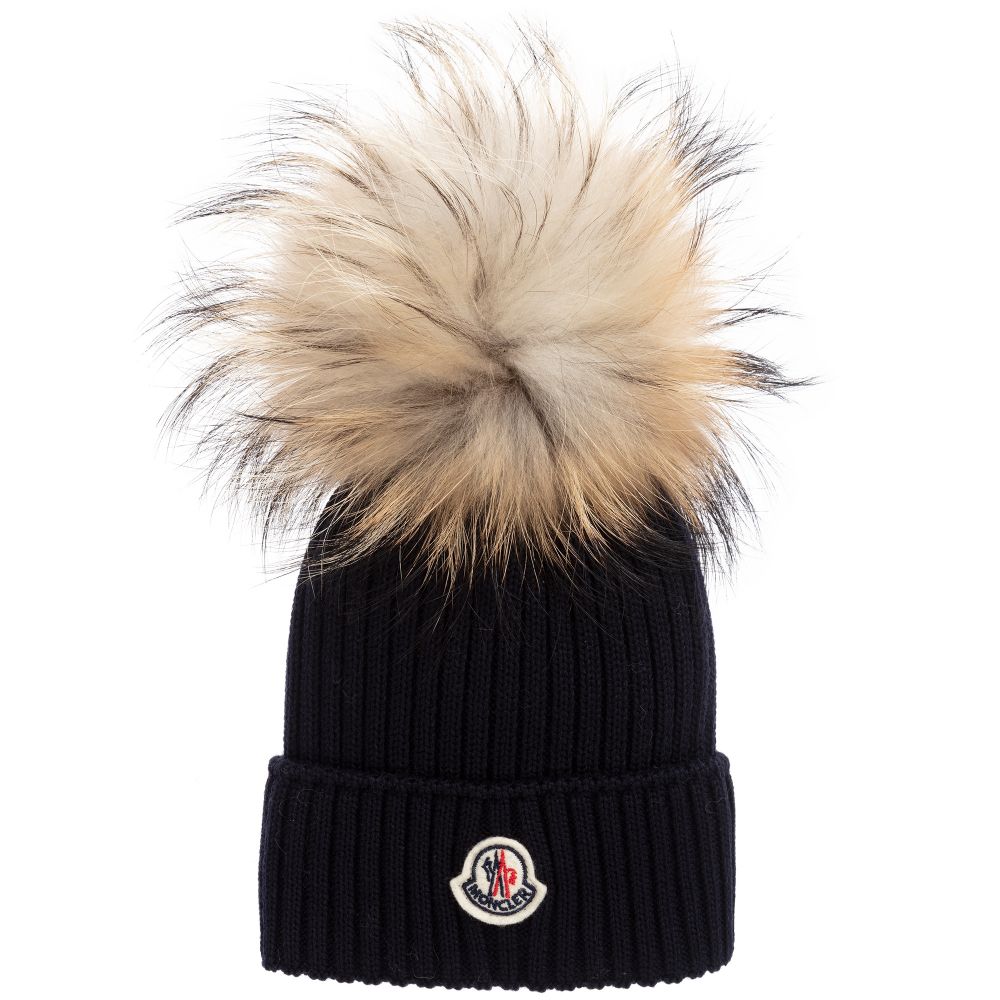 Moncler 04S01 Natural Ribbed Pom Pom Hat