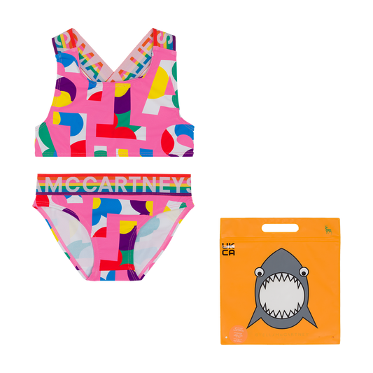 Stella McCartney Girls Pop Stella 2PC Swimsuit w/ Logo Rainbow tape