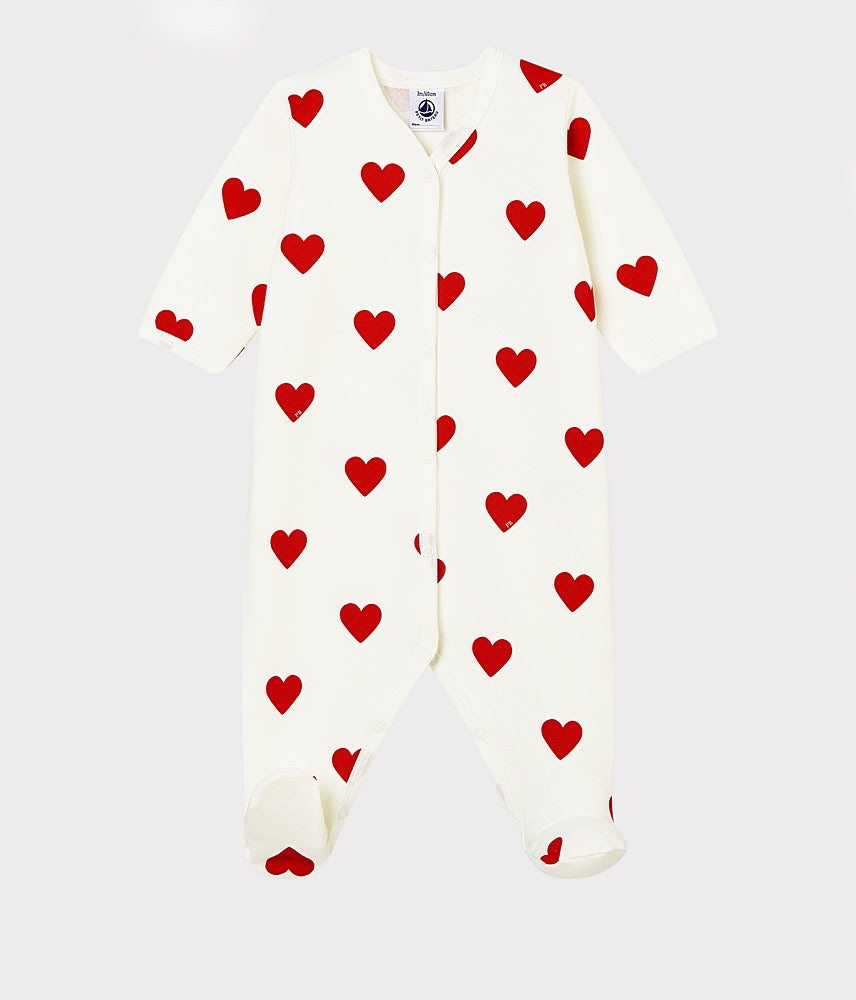 Petit Bateau Baby Girl Hearts Footie