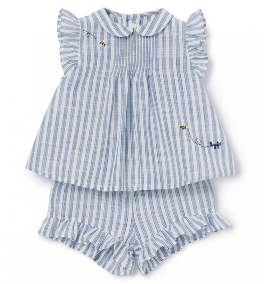 Il Gufo Baby Girl Striped Linen Short Set