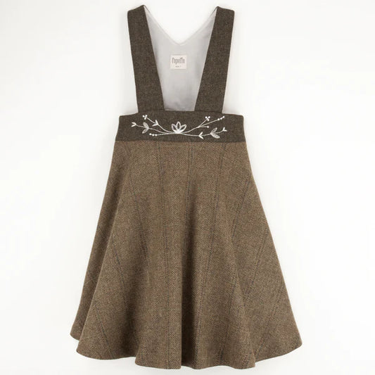 Popelin Check Woolen Dungaree Dress w/ Embroidery
