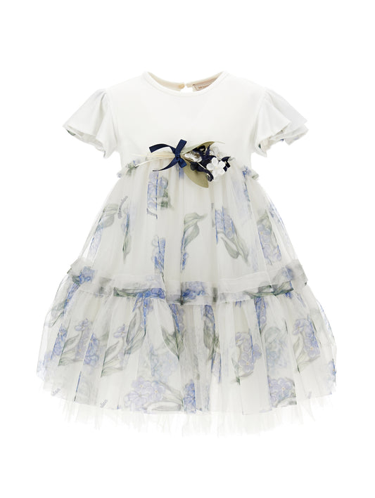 Monnalisa High Waisted Floral Tulle Dress