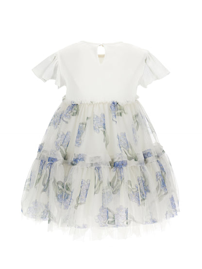 Monnalisa High Waisted Floral Tulle Dress