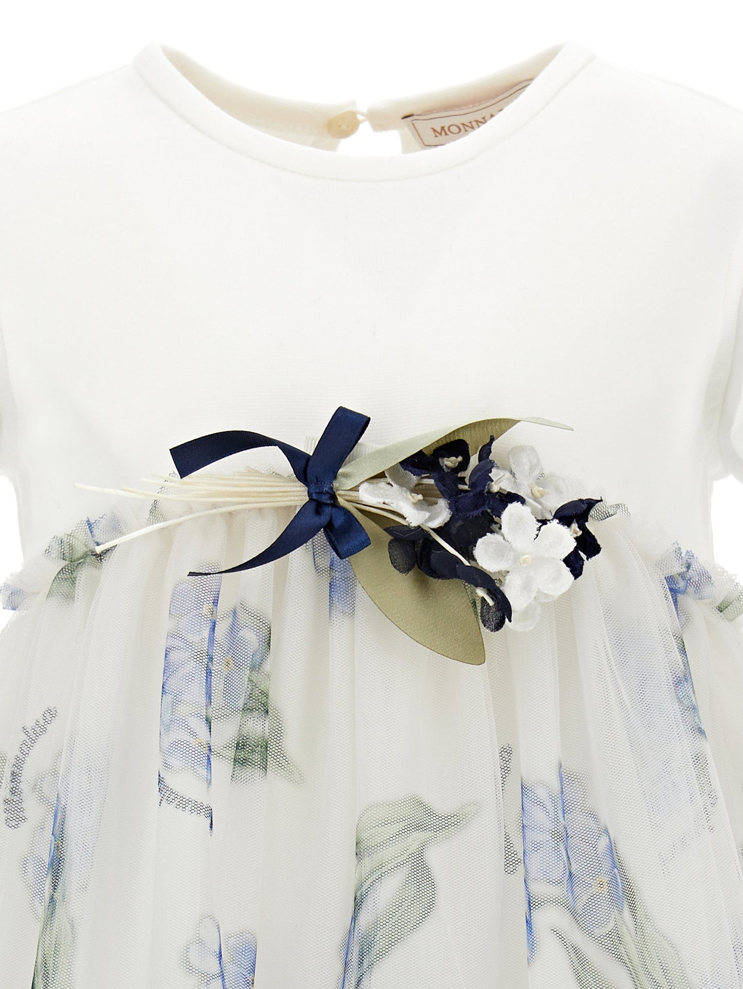 Monnalisa High Waisted Floral Tulle Dress