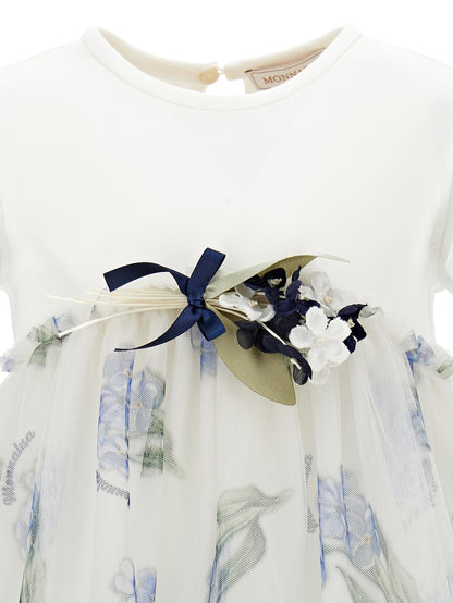 Monnalisa High Waisted Floral Tulle Dress