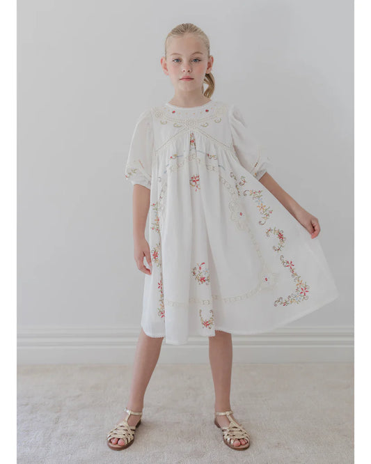 petite amalie cord embroidered smock dress Petite Amalie Nougat/Black Embroidery Cord Cut Out Smock Dress BellaKidsNY