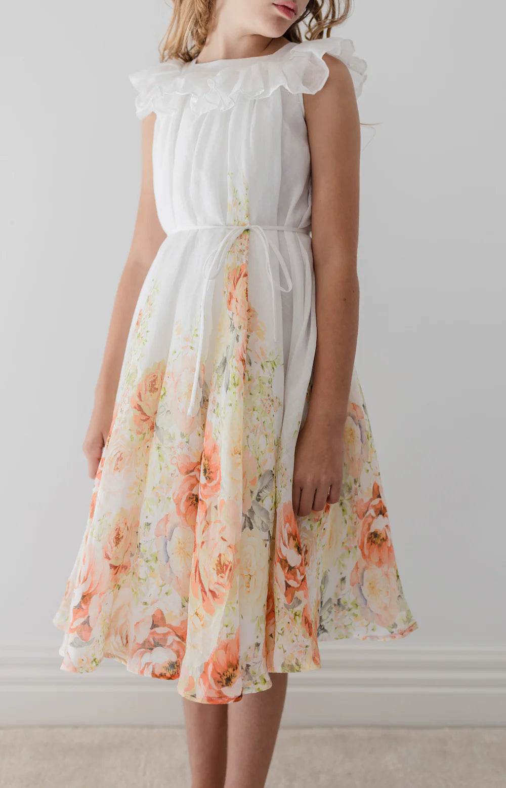 Petite Amalie Lemon Floral Border Linen Dress