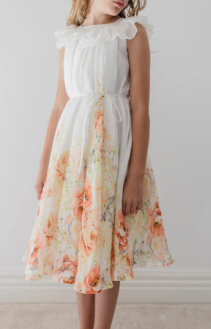 Petite Amalie Lemon Floral Border Linen Dress