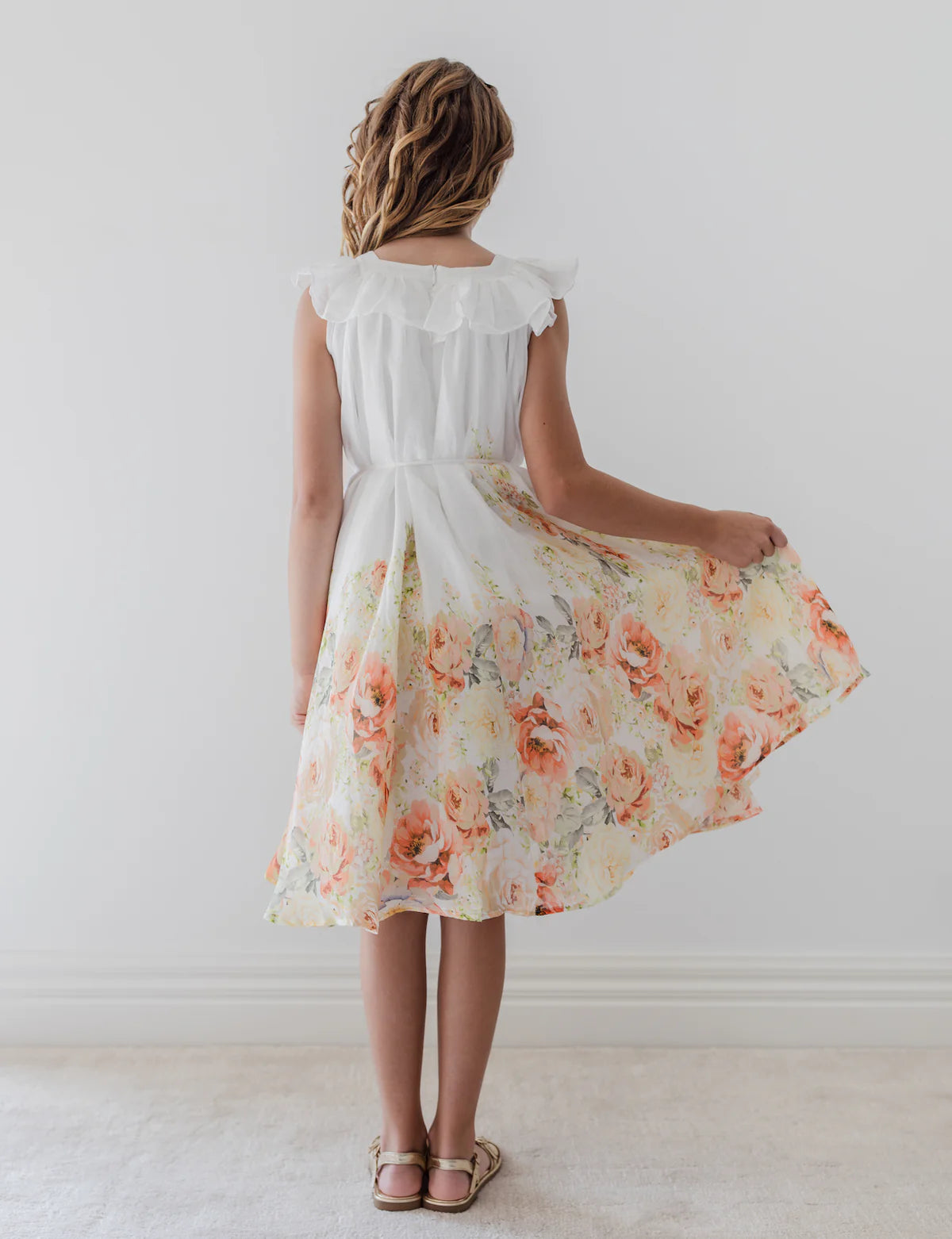 Petite Amalie Lemon Floral Border Linen Dress
