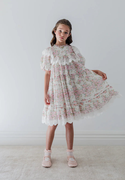 petite amalie cord embroidered smock dress PETITE AMALIE Fantasque Cord Embroidered Cut Out Smock Dress 6y / Cream