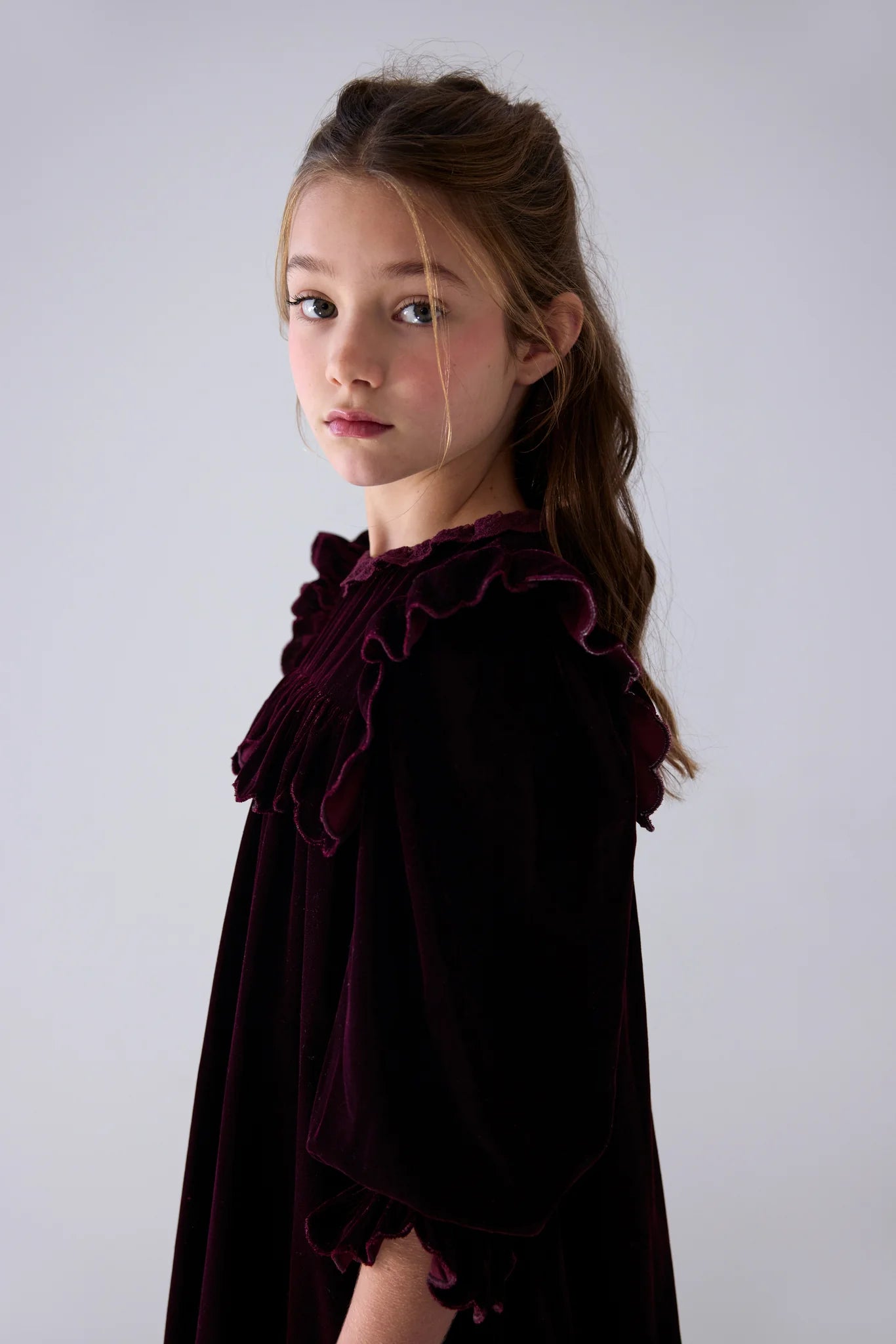 Petite Amalie Lace Trim Velvet Dress