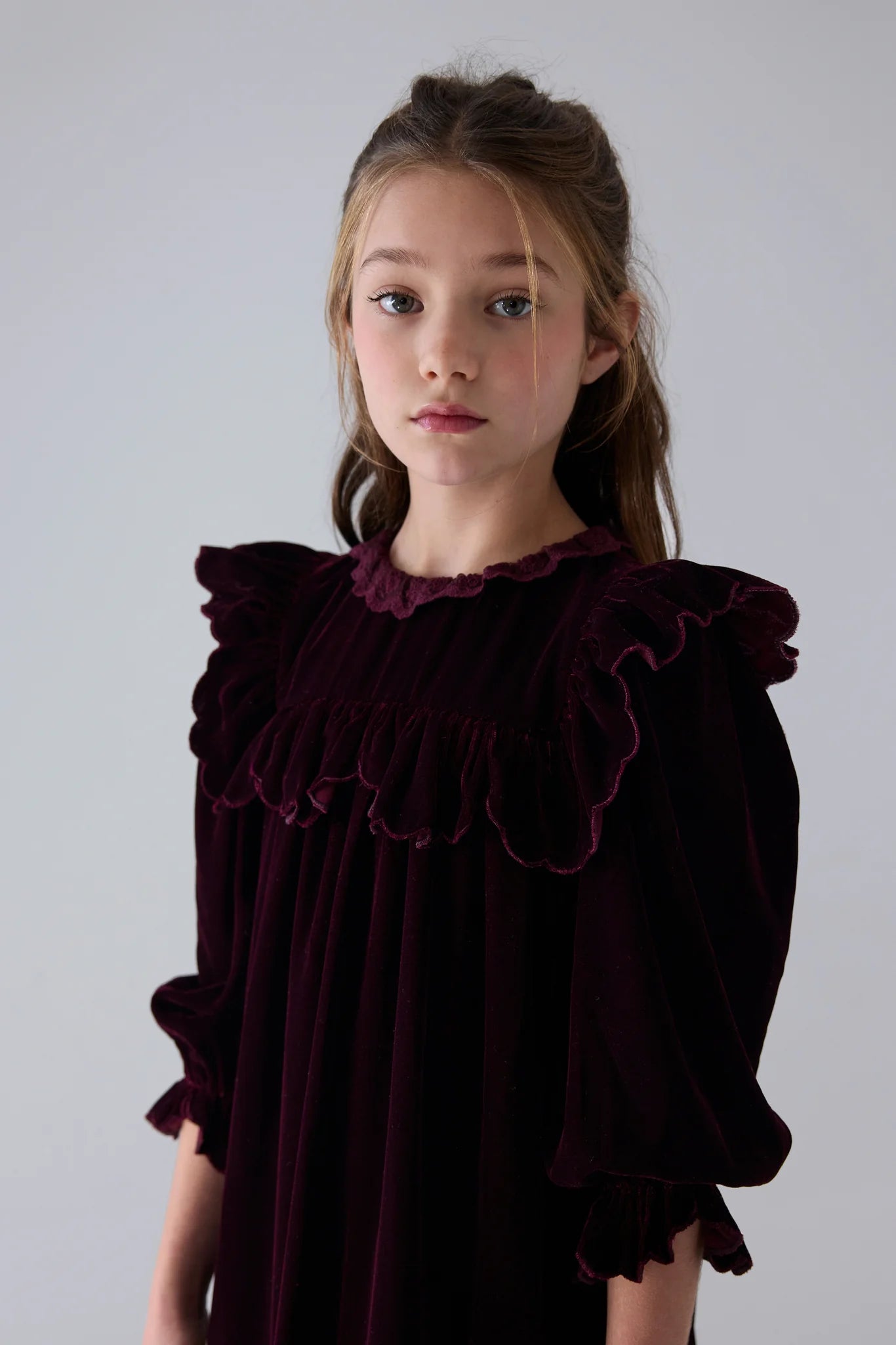 Petite Amalie Lace Trim Velvet Dress