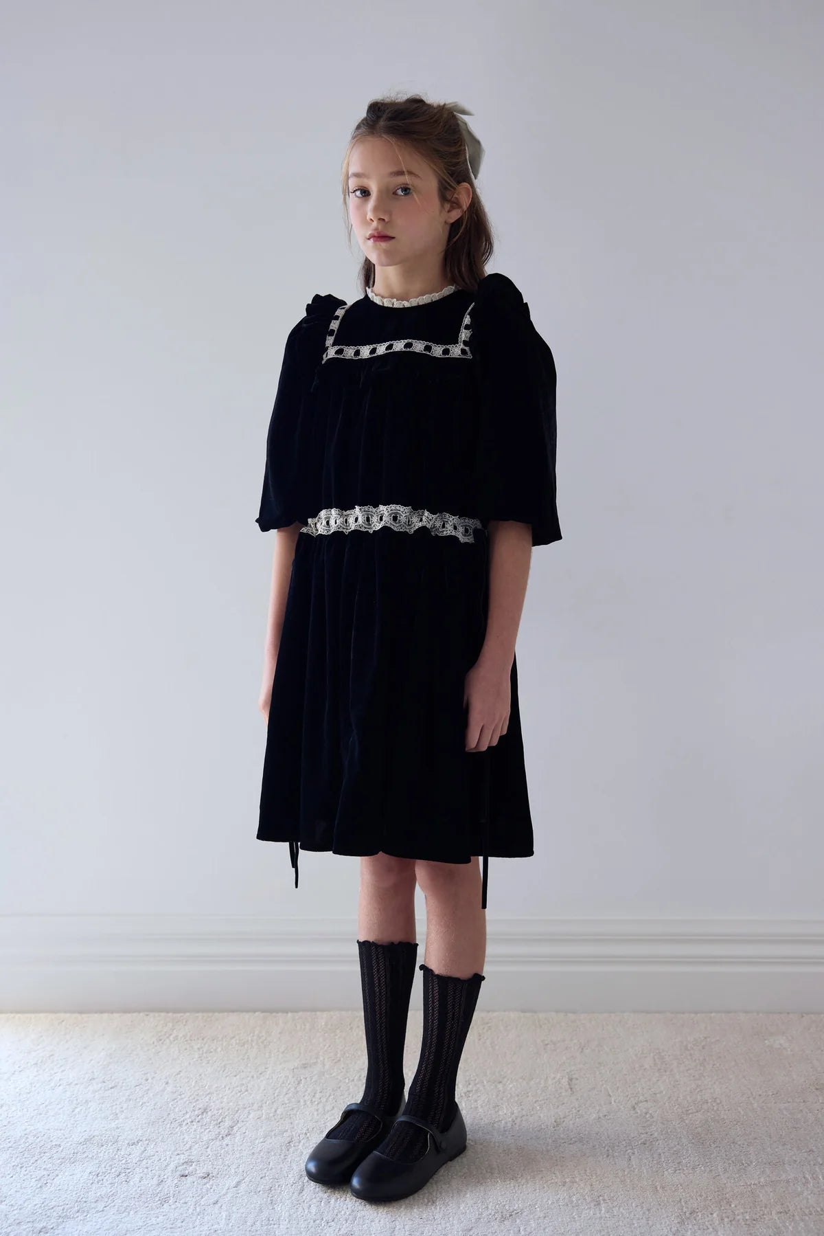 Petite Amalie Elbow Sleeve Ribbon Lace Dress