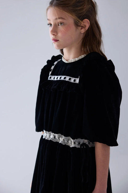 Petite Amalie Elbow Sleeve Ribbon Lace Dress