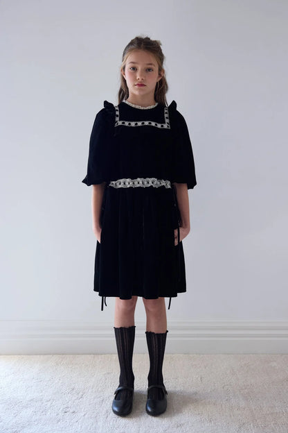 Petite Amalie Elbow Sleeve Ribbon Lace Dress