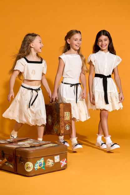 Philosophy Embroidered Cotton Skirt w/ Logo Tie Belt