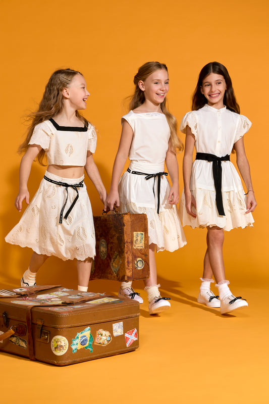 Philosophy Embroidered Cotton Skirt w/ Logo Tie Belt