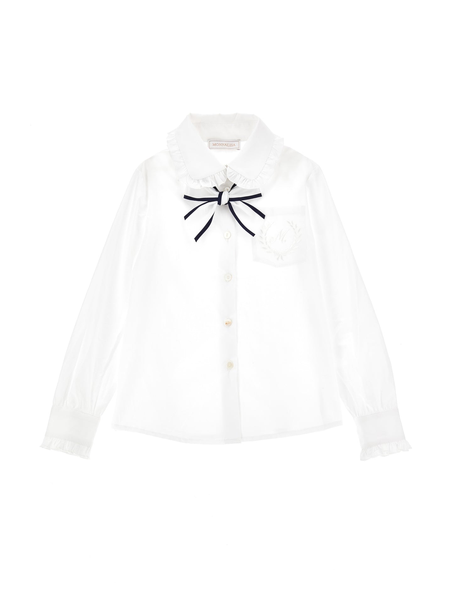Monnalisa LS Button Up Top w/ Pocket Embroidery