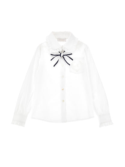 Monnalisa LS Button Up Top w/ Pocket Embroidery