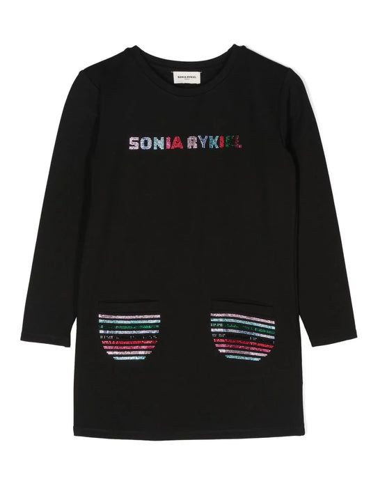 Sonia Rykiel Bejeweled Logo Milano Dress w/ Pockets