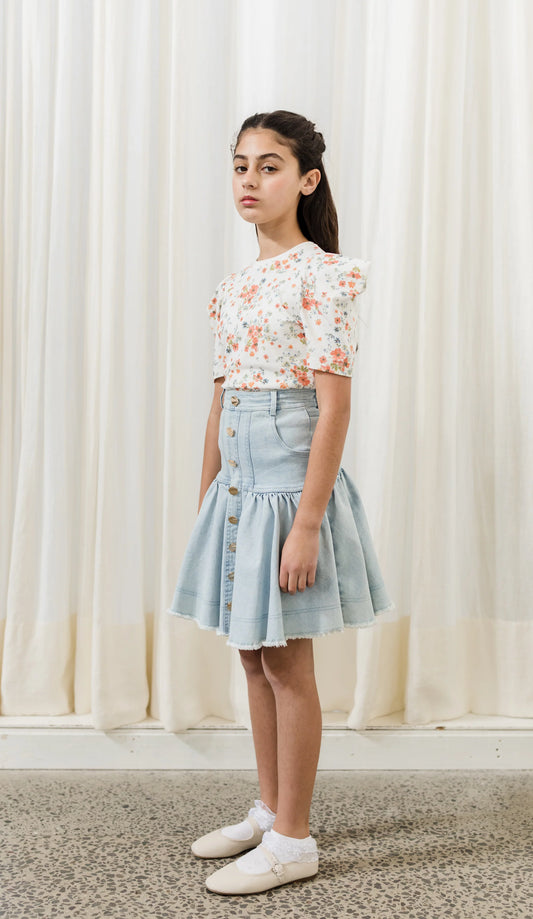 Petite Amalie Denim Button Skirt