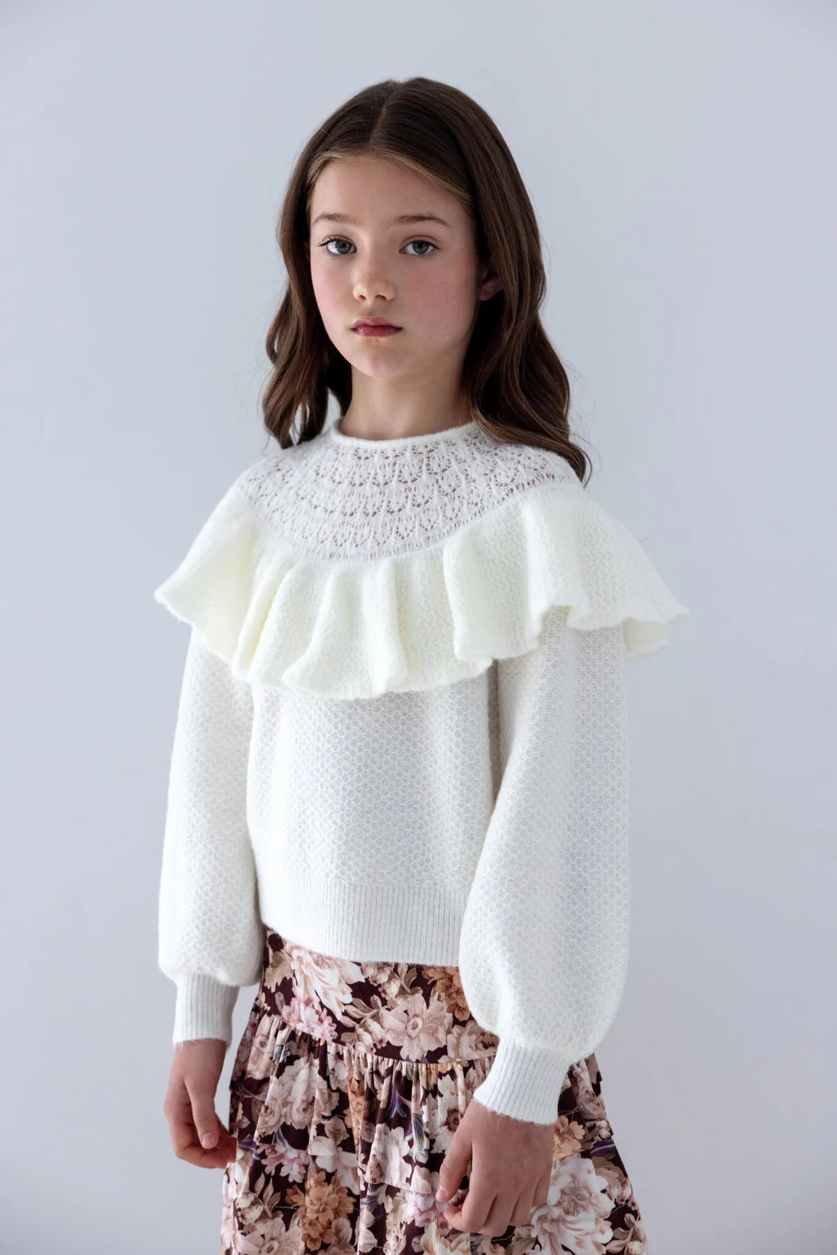 Petite Amalie Pointelle Ruffle Sweater