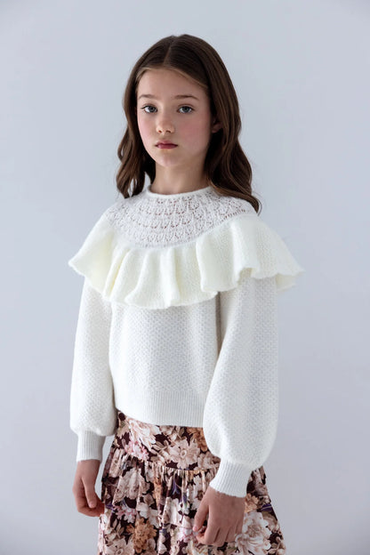 Petite Amalie Pointelle Ruffle Sweater