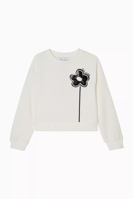 Little Marc Jacobs Cropped Sequin Flower Sweatshirt