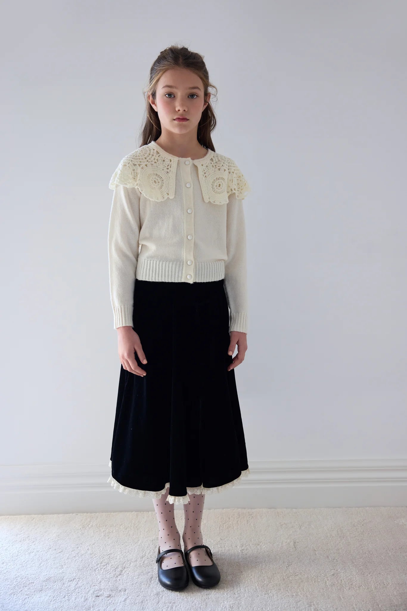 Petite Amalie Peep Lace Hem Velvet Skirt