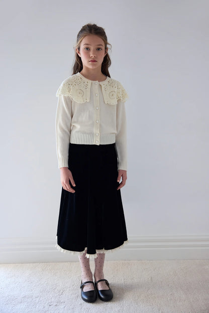 Petite Amalie Peep Lace Hem Velvet Skirt