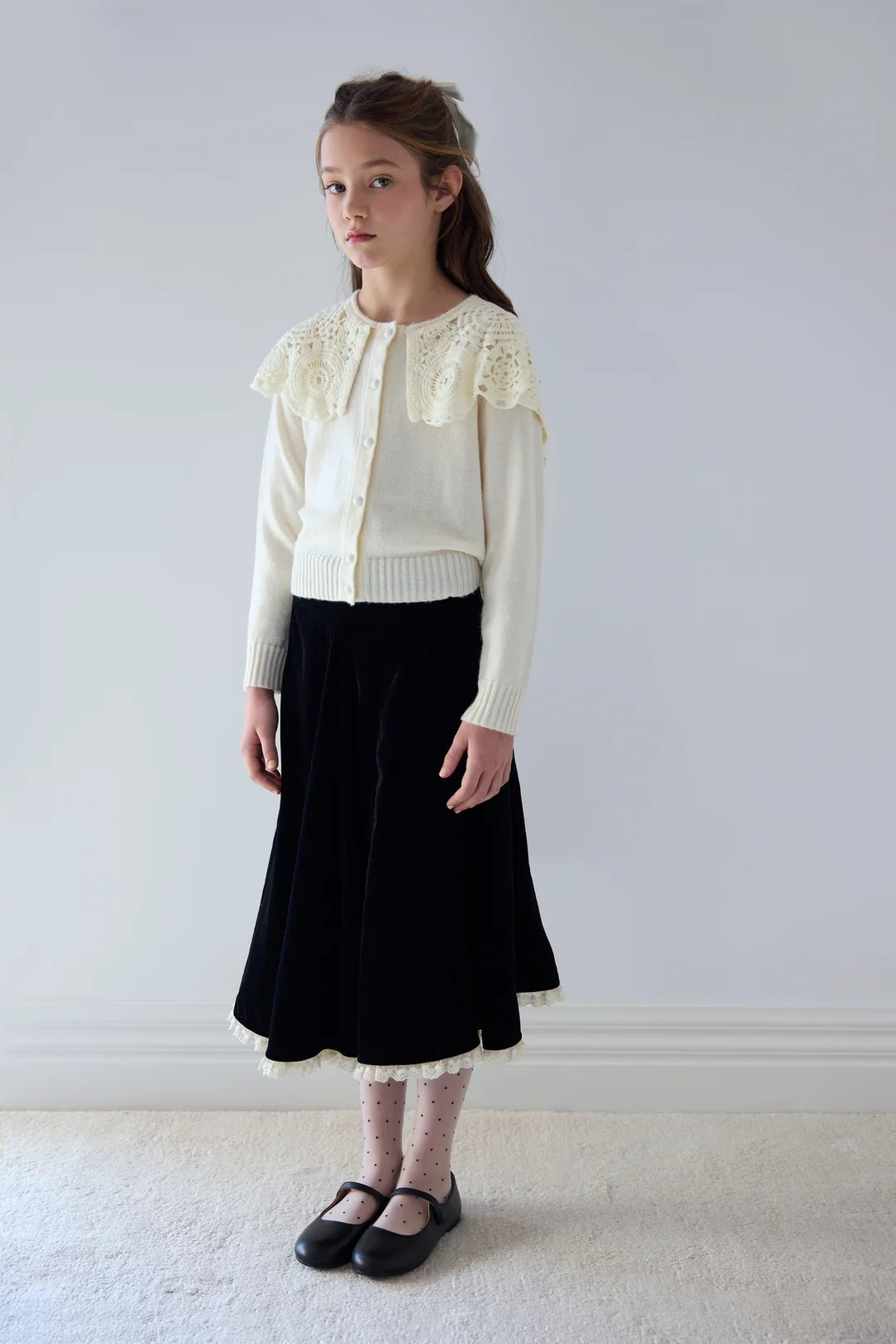 Petite Amalie Peep Lace Hem Velvet Skirt