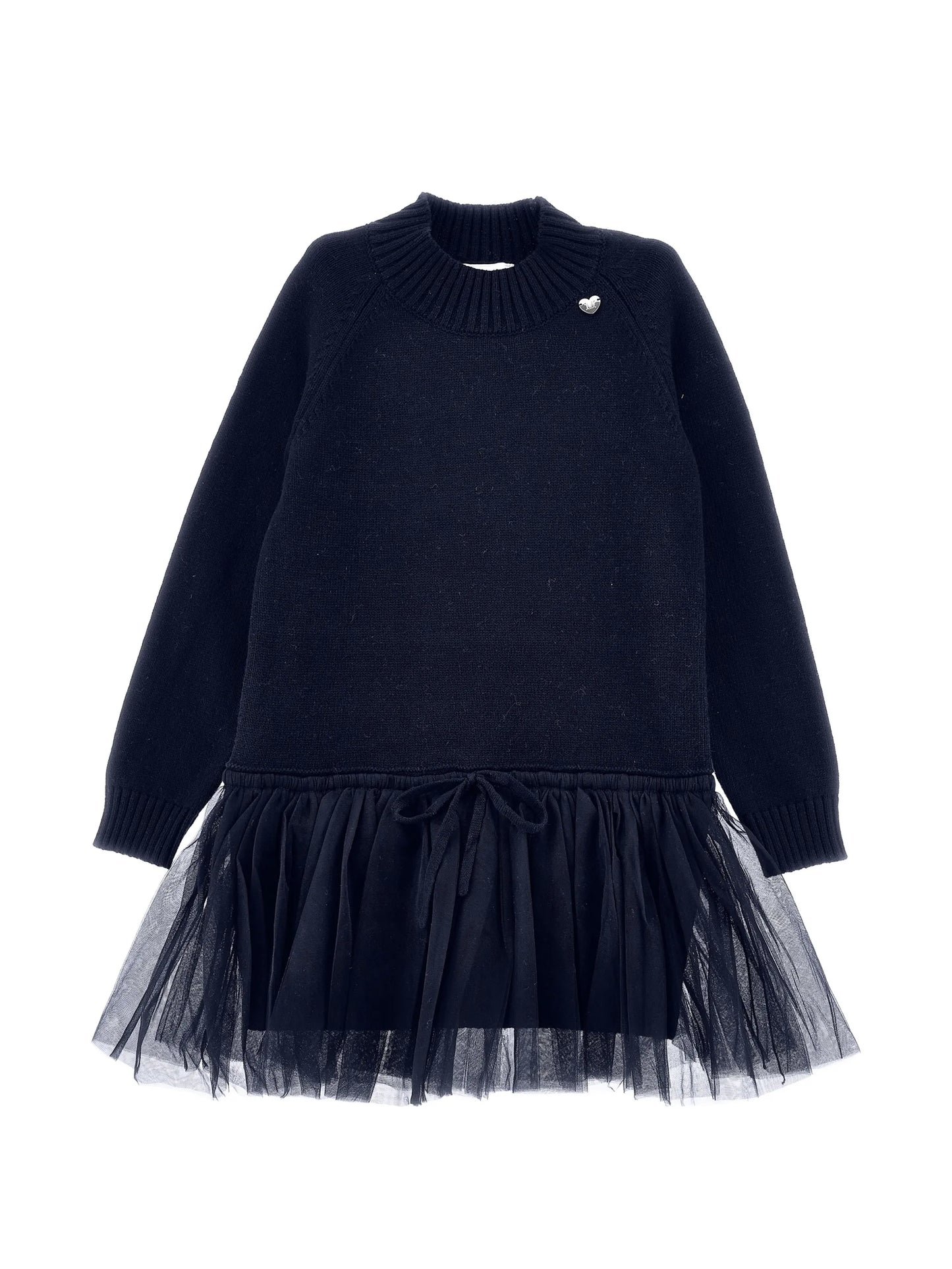 Monnalisa LS Wool Dress w/ Tulle Detail