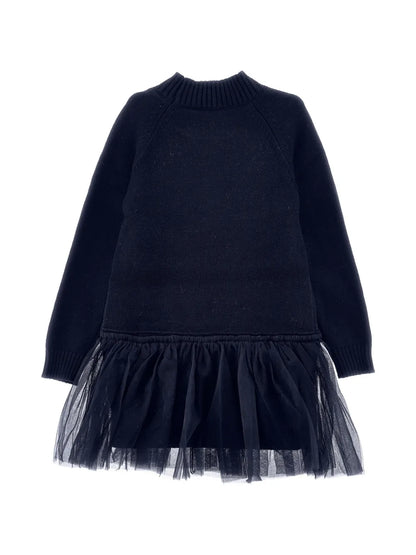 Monnalisa LS Wool Dress w/ Tulle Detail